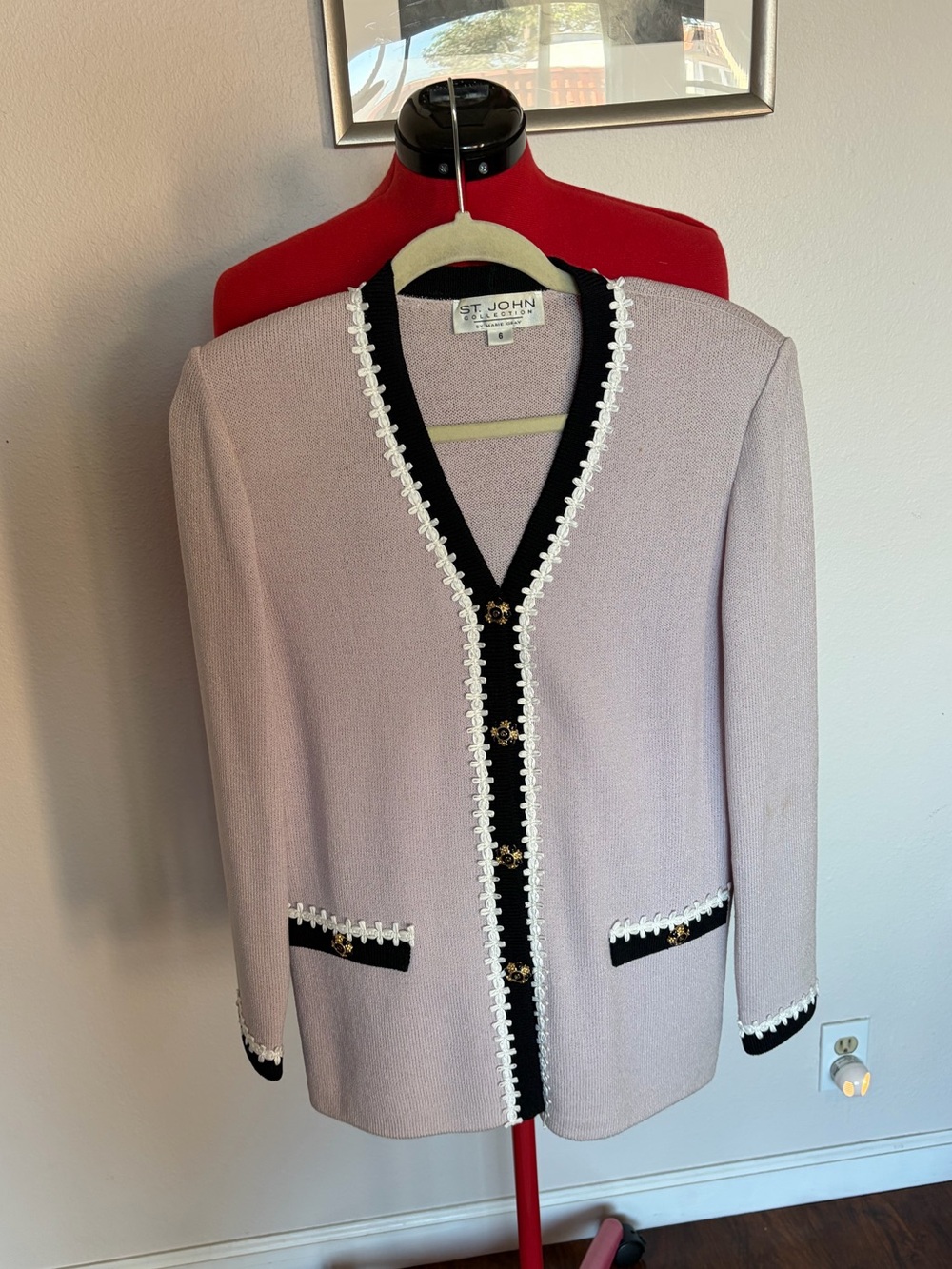 St. John Lilac Bouclé Jacket with Black Trim